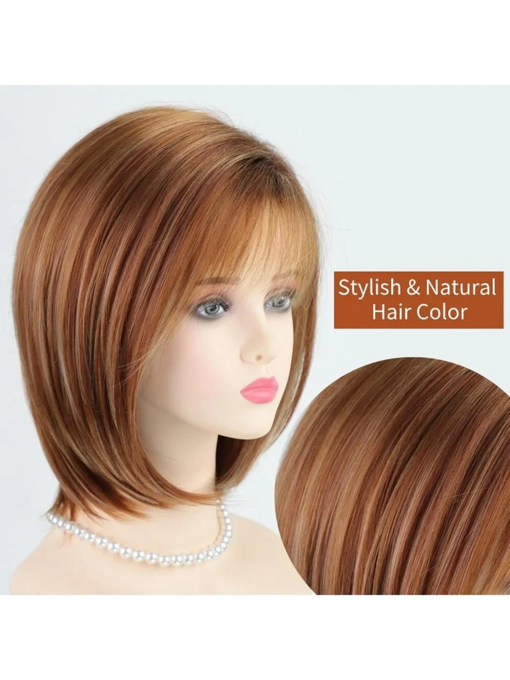 Women's Auburn Orange 12 Inch Mid Length Heat Synthetic Straight Layered Bob Wig
